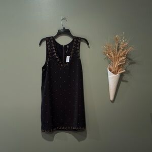 Free People Black V-Neck Mini Dress With Metal Hearts Zipper In The Back NWT 10